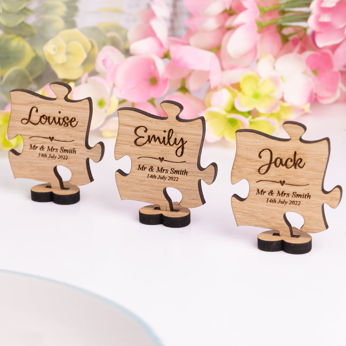 Jigsaw Puzzle Wedding Place Cards - Engraved Wooden Table Place Cards With Personalised Name