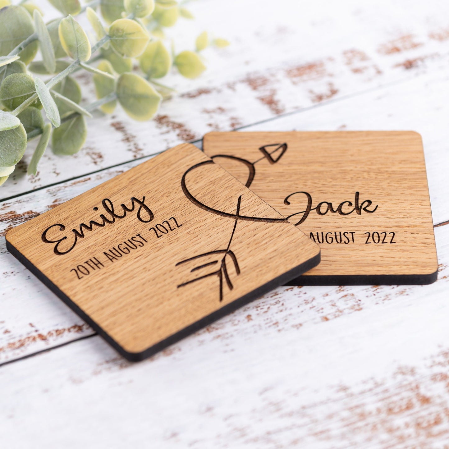 Personalized Engraved Oak Coasters, Couples Anniversary Gift