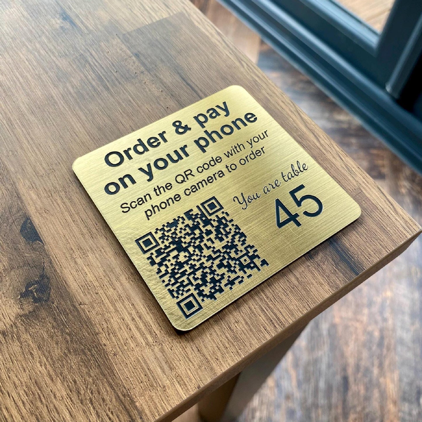 Custom Metal Table Number Sign with QR Code-For Restaurant and Cafe