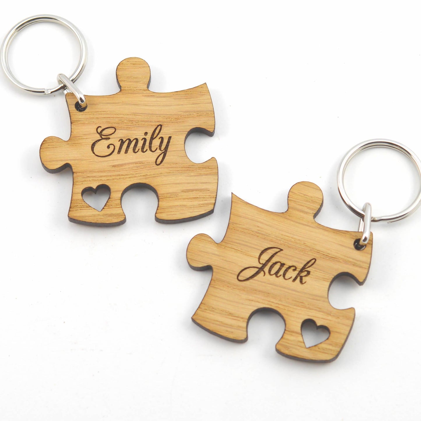 Personalised Jigsaw Keyring Set, Wooden Valentine's Gift for Couples