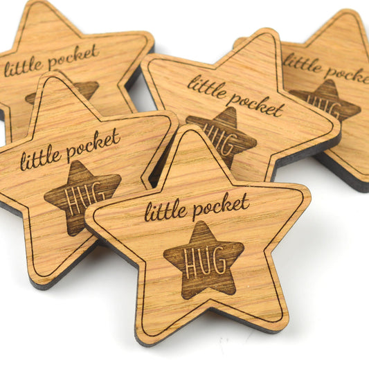 Little Pocket Hug Tokens - Engraved Wooden Star Shaped Gift Token Bulk Wholesale