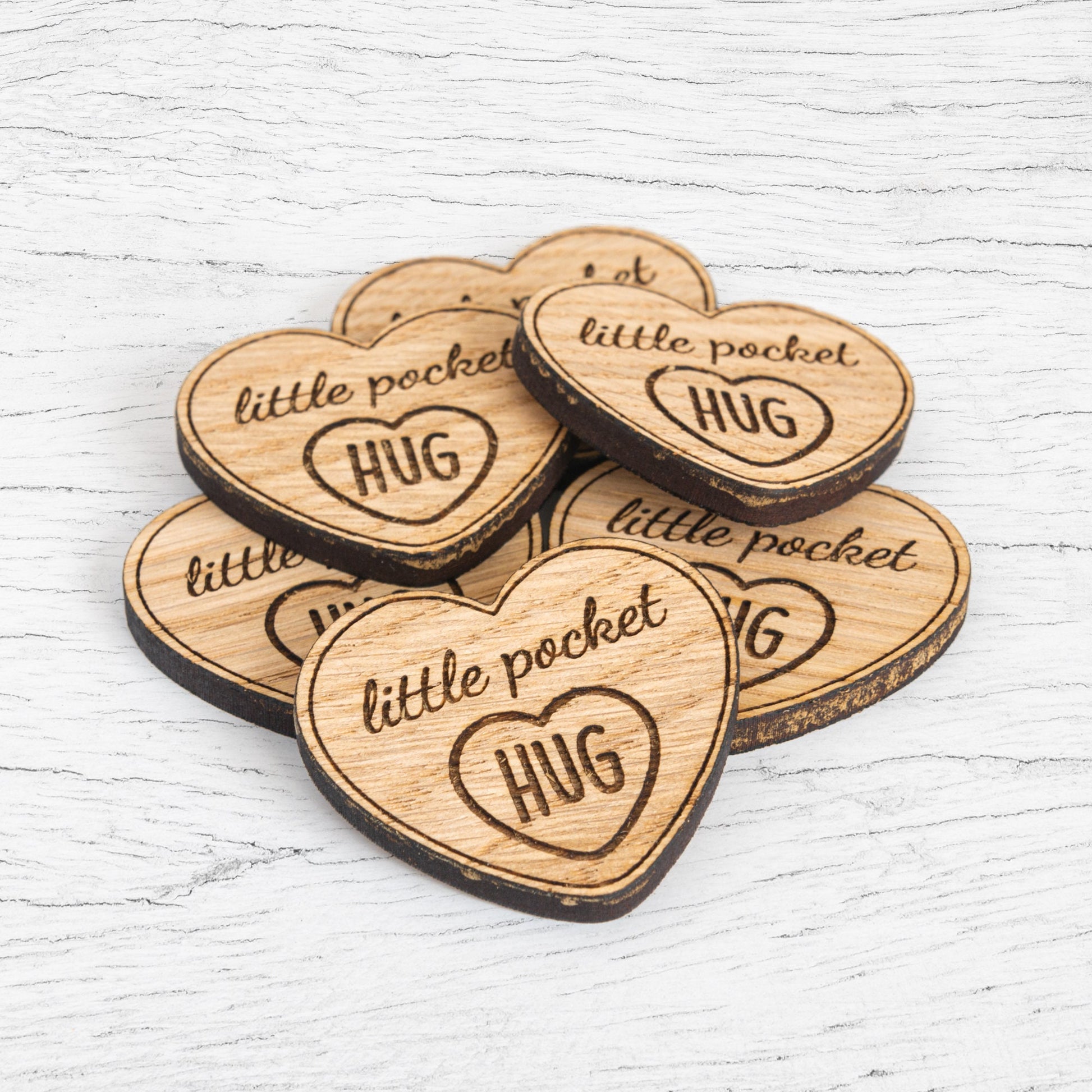 Engraved Oak Pocket Hug Token - Heart, Sending Hug Gift