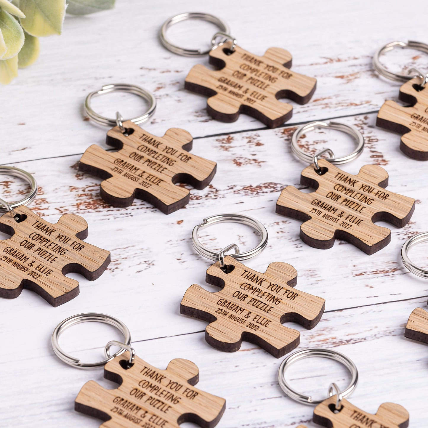 Wedding Keyring Favours - Unique Favour Idea - Personalised Wooden Jigsaw Puzzle Keepsake