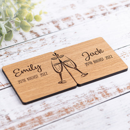 Personalized Engraved Oak Coasters, Couples Anniversary Gift