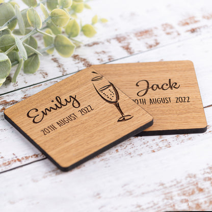 Personalized Engraved Oak Coasters, Couples Anniversary Gift