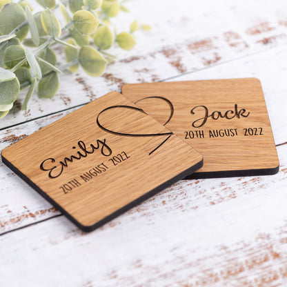 Personalized Engraved Oak Coasters, Couples Anniversary Gift
