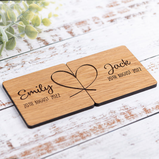 Personalized Engraved Oak Coasters, Couples Anniversary Gift