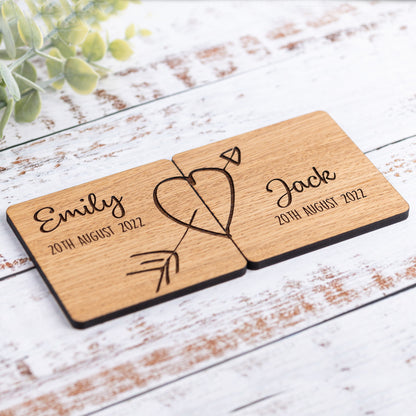 Personalized Engraved Oak Coasters, Couples Anniversary Gift