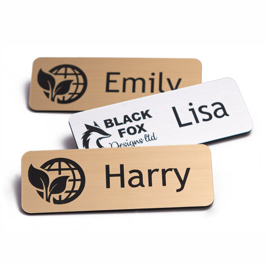 Personalised Metallic Name Badges With Logo