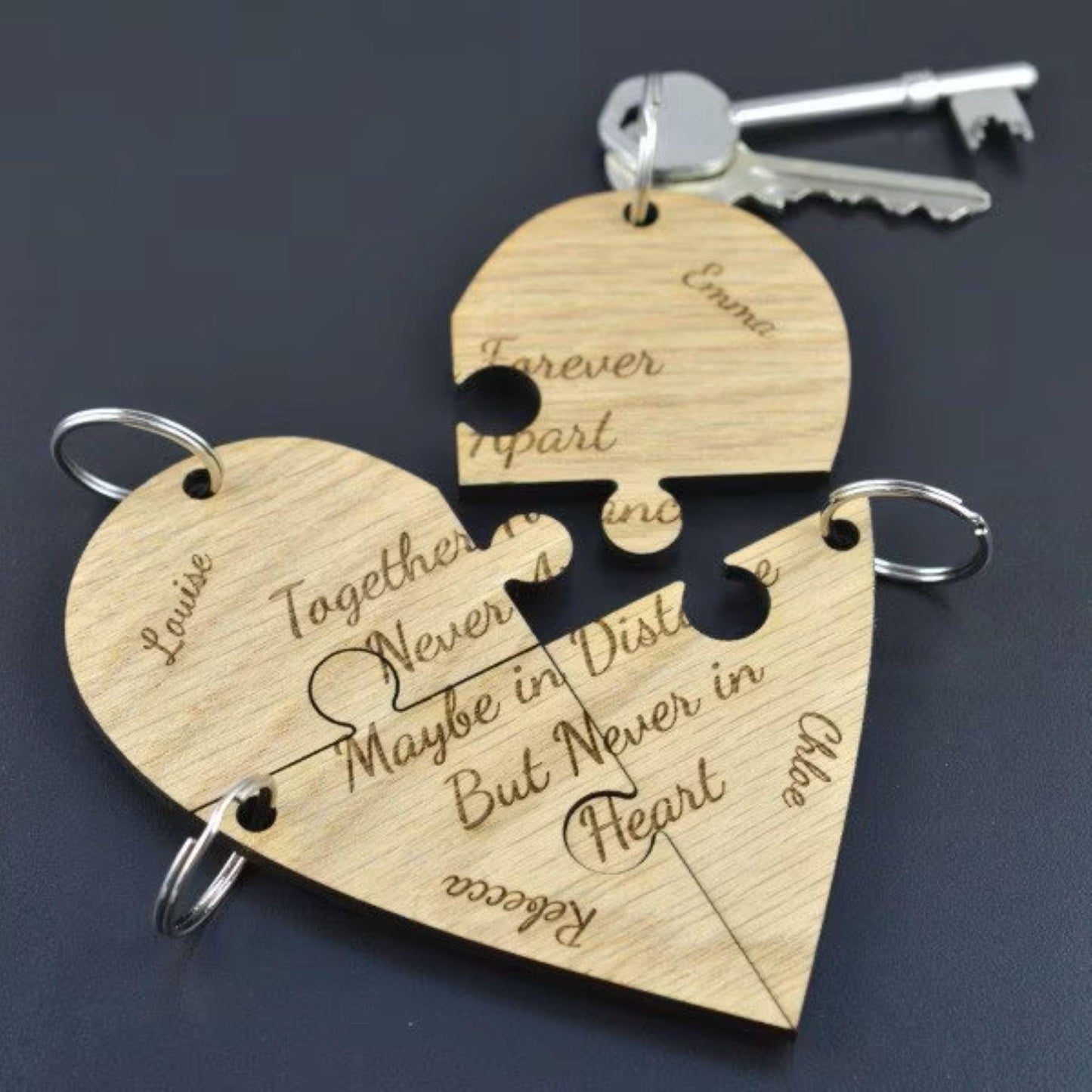 Personalized Wood Jigsaw Keyring Set, Engraved Friendship Gift