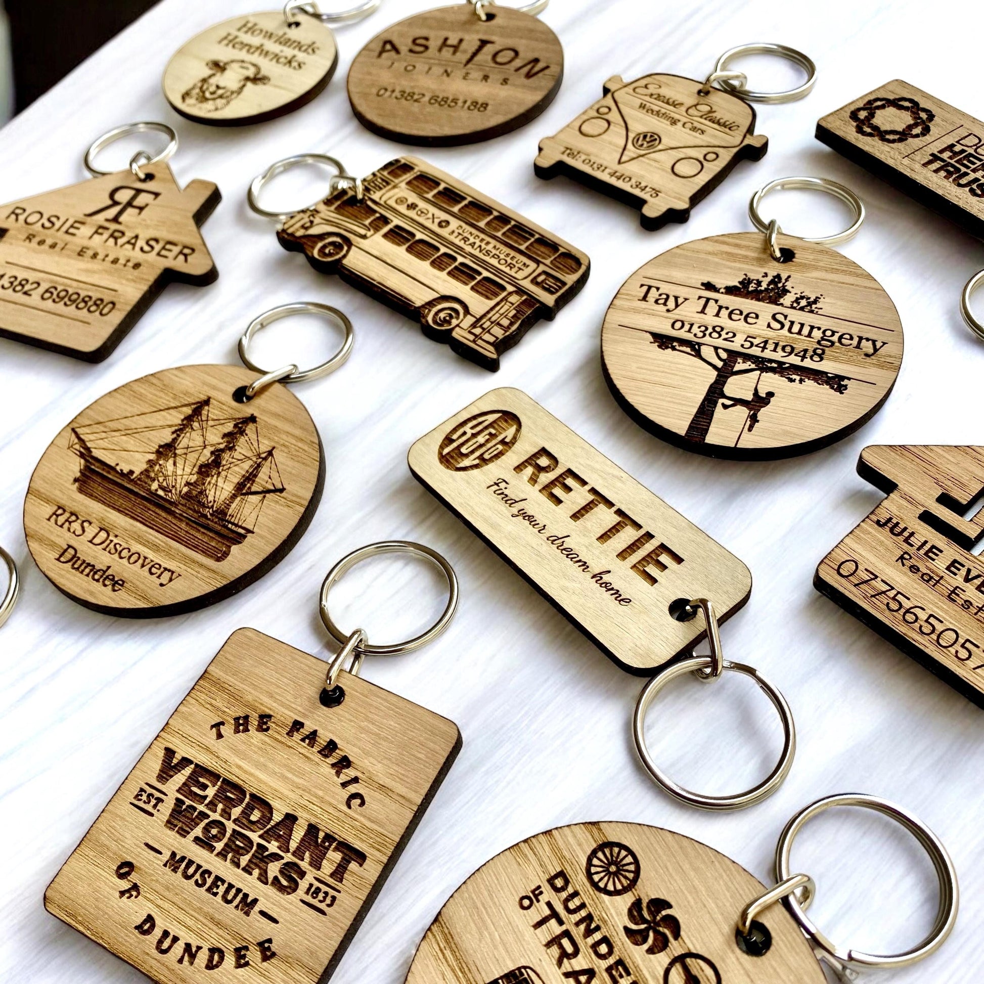 Wooden Keyrings - Custom Size, Logo and Text - For Gift Shops Bulk Promotional Marketing