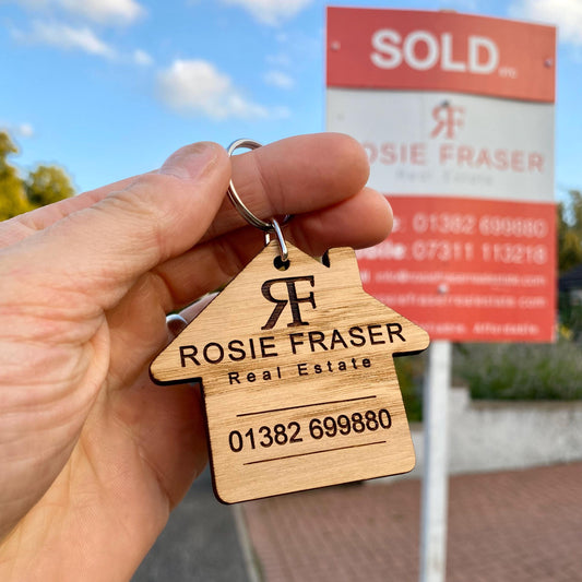 Engraved Wooden Realtor Keyrings-Custom Real Estate Marketing
