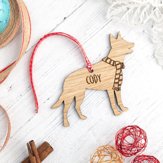 Kelpie Christmas Decoration - Personalised Wooden Engraved Dog Bauble Ornament Gift for Kelpie Owner