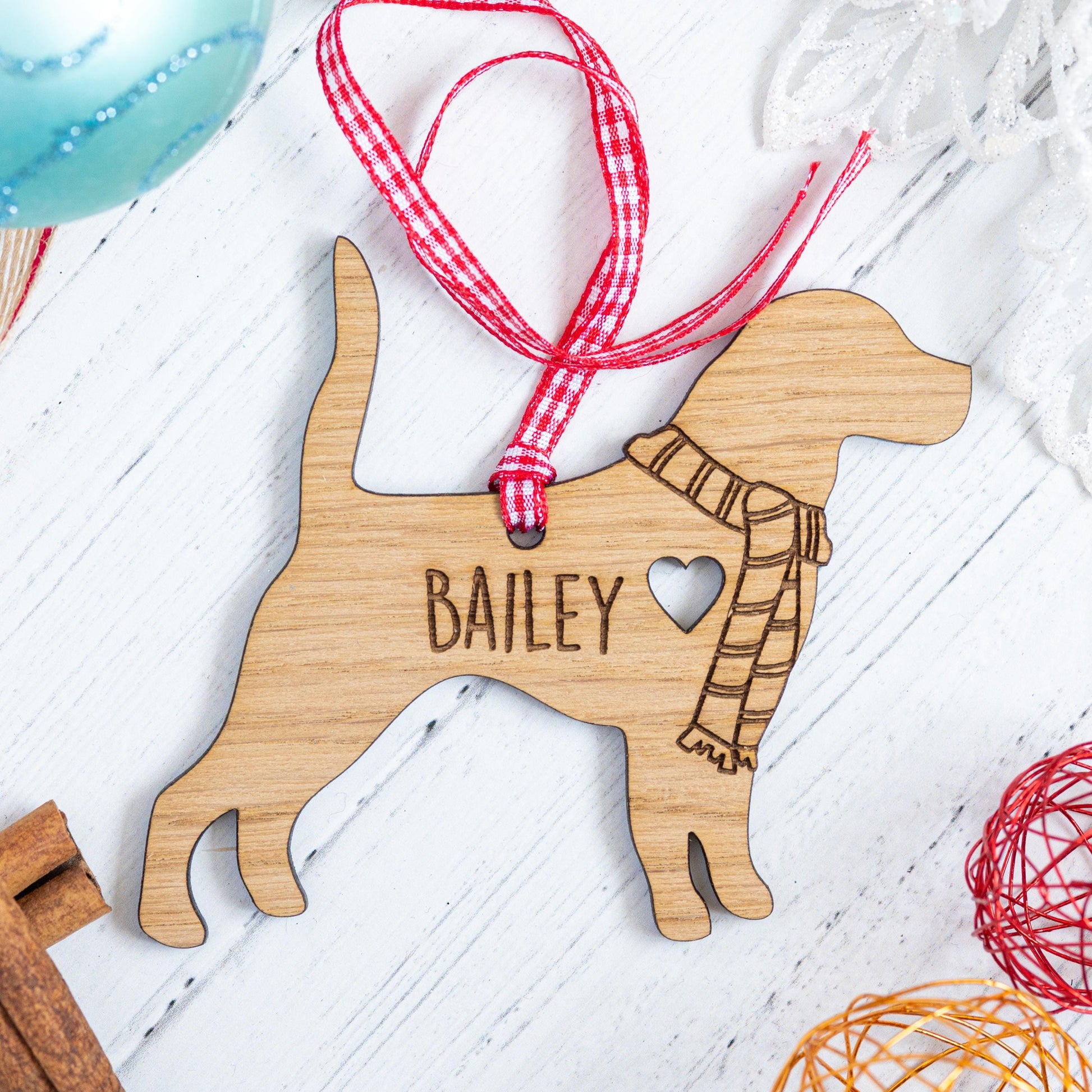 Beagle Christmas Decoration - Personalised Wooden Engraved Dog Bauble Ornament Gift for Beagle Owner