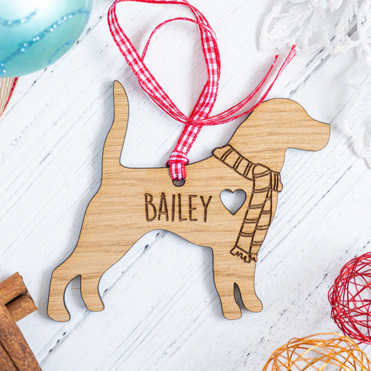 Beagle Christmas Decoration - Personalised Wooden Engraved Dog Bauble Ornament Gift for Beagle Owner