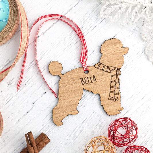Poodle Christmas Decoration - Personalised Wooden Engraved Dog Bauble Ornament Gift for Poodle Owner
