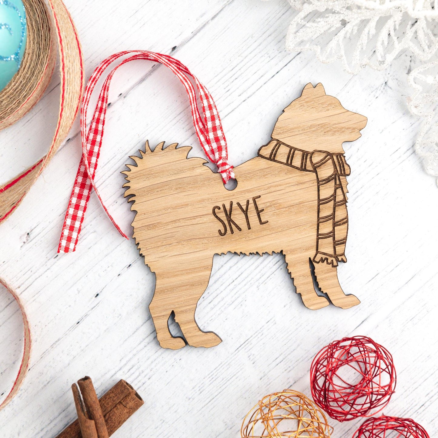 Personalized Siberian Husky Christmas Ornament-Engraved Wooden Dog Bauble