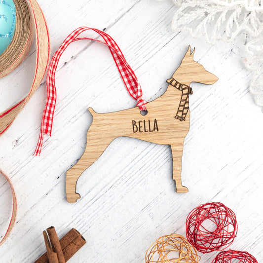 Doberman Christmas Decoration - Personalised Wooden Engraved Dog Bauble Ornament Gift for Doberman Owner