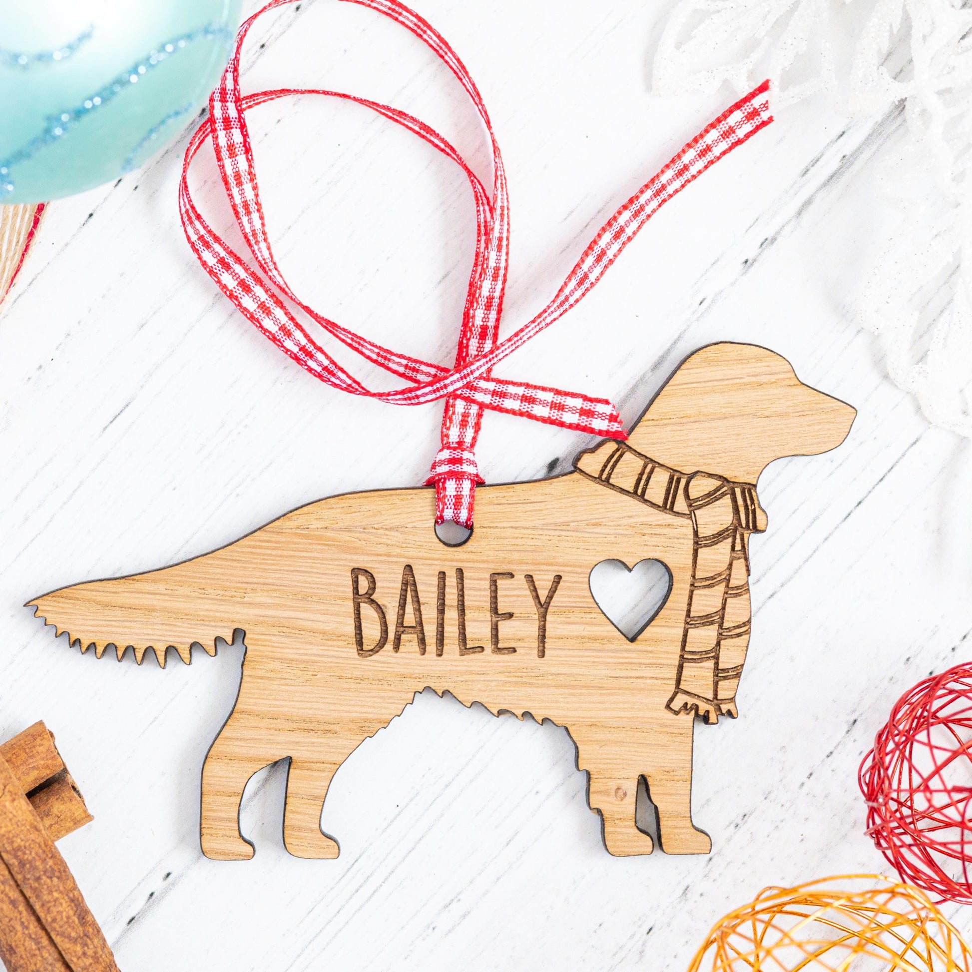 Personalized Golden Retriever Christmas Ornament-Engraved Wooden Dog Bauble