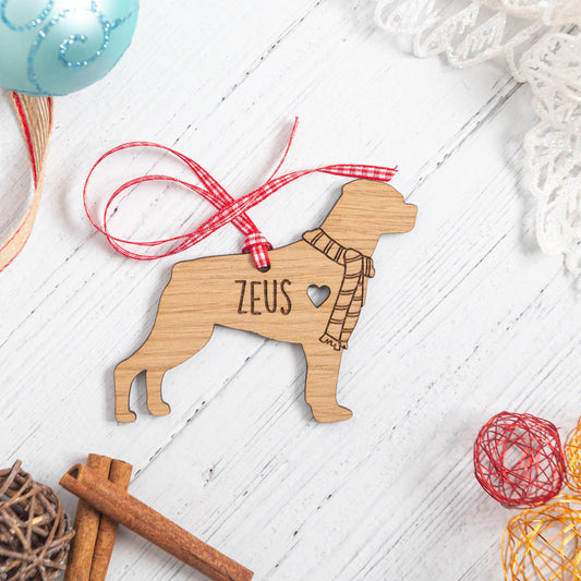 Rottweiller Christmas Decoration - Personalised Wooden Engraved Dog Bauble Ornament Gift for Rottie Owner