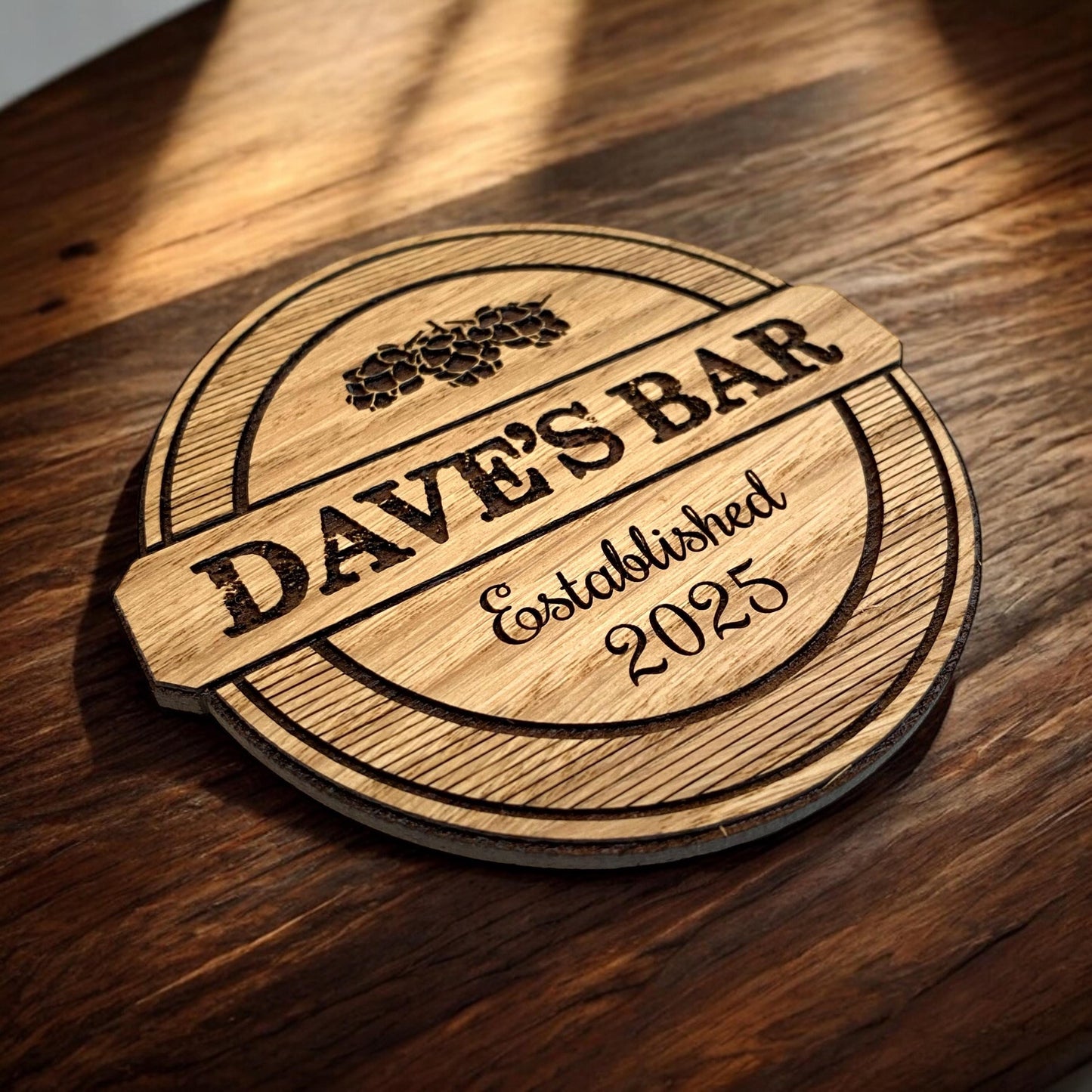 Personalized Oak Bar Coasters - Custom Engraved Wooden Coasters