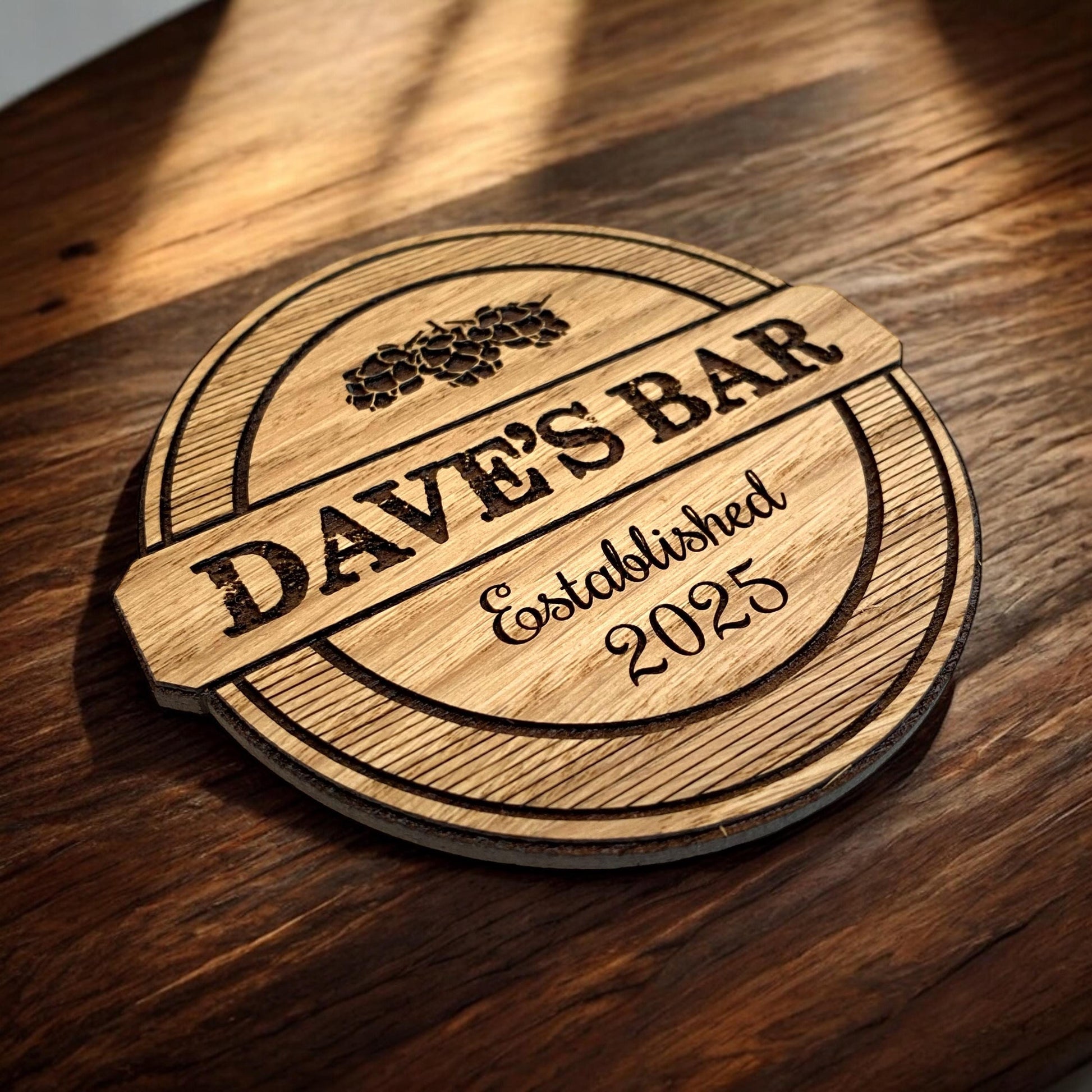 Personalized Oak Bar Coasters - Custom Engraved Wooden Coasters