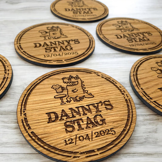 Engraved Oak Stag Do Coasters-Personalized Groomsmen Gift