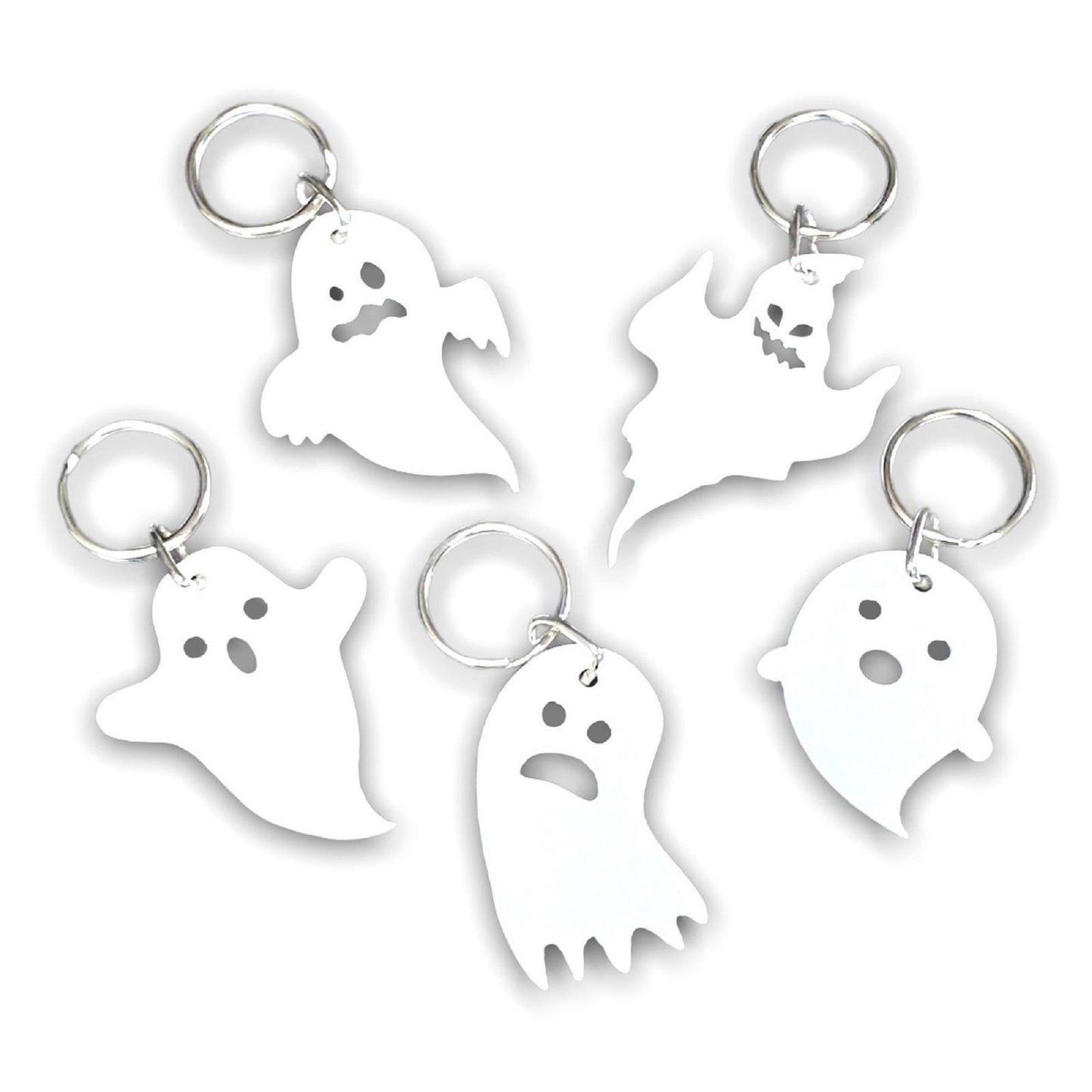 Halloween Ghost Keyrings, Spooky Party Favors, Set of 5