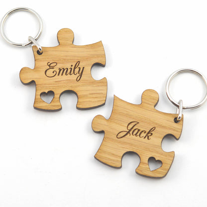 Personalised Jigsaw Keyring Set, Wooden Valentine's Gift for Couples