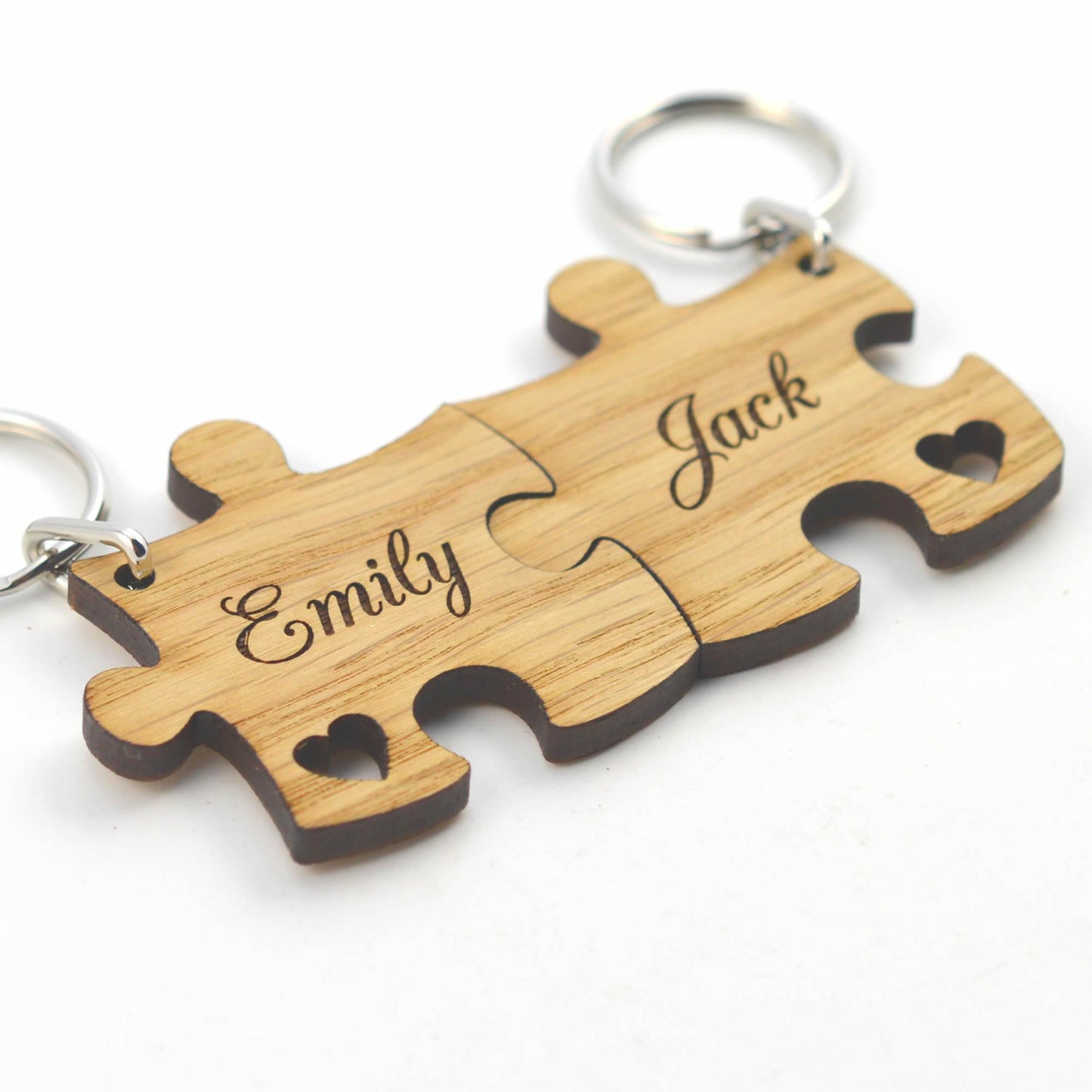 Personalised Jigsaw Keyring Set, Wooden Valentine's Gift for Couples