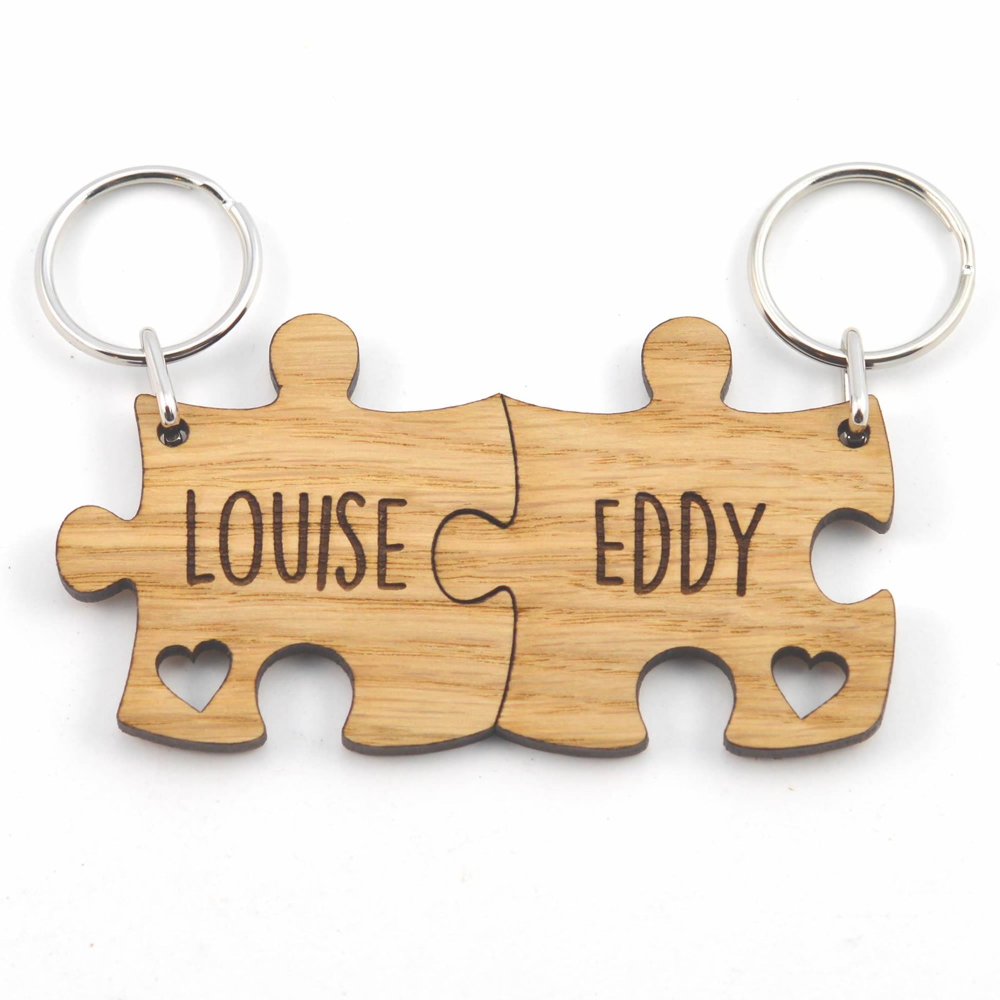 Personalised Jigsaw Keyring Set, Wooden Valentine's Gift for Couples