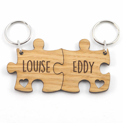 Personalised Jigsaw Keyring Set, Wooden Valentine's Gift for Couples