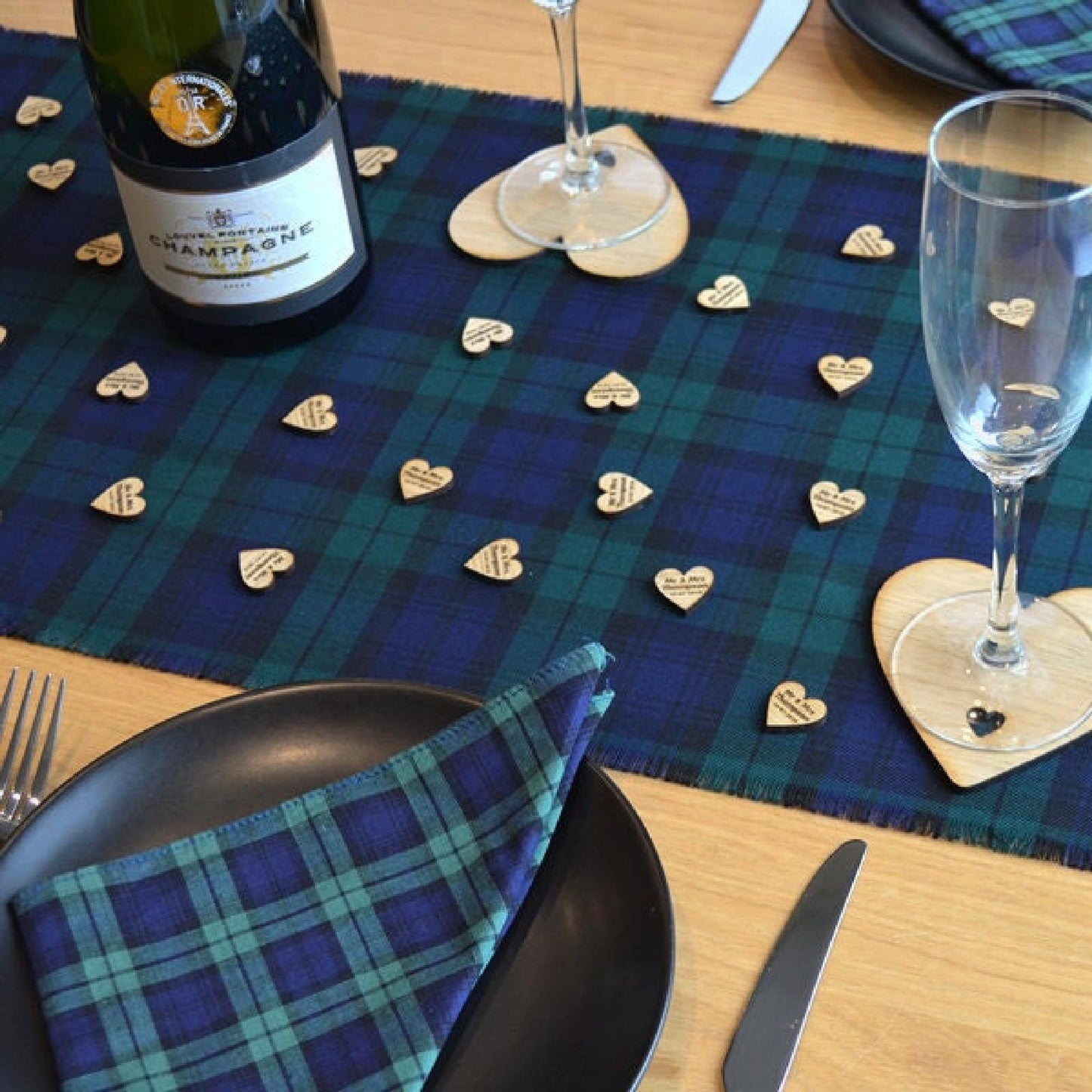 Personalised Heart Shaped Wooden Wedding Table Confetti Rustic Oak Decorations