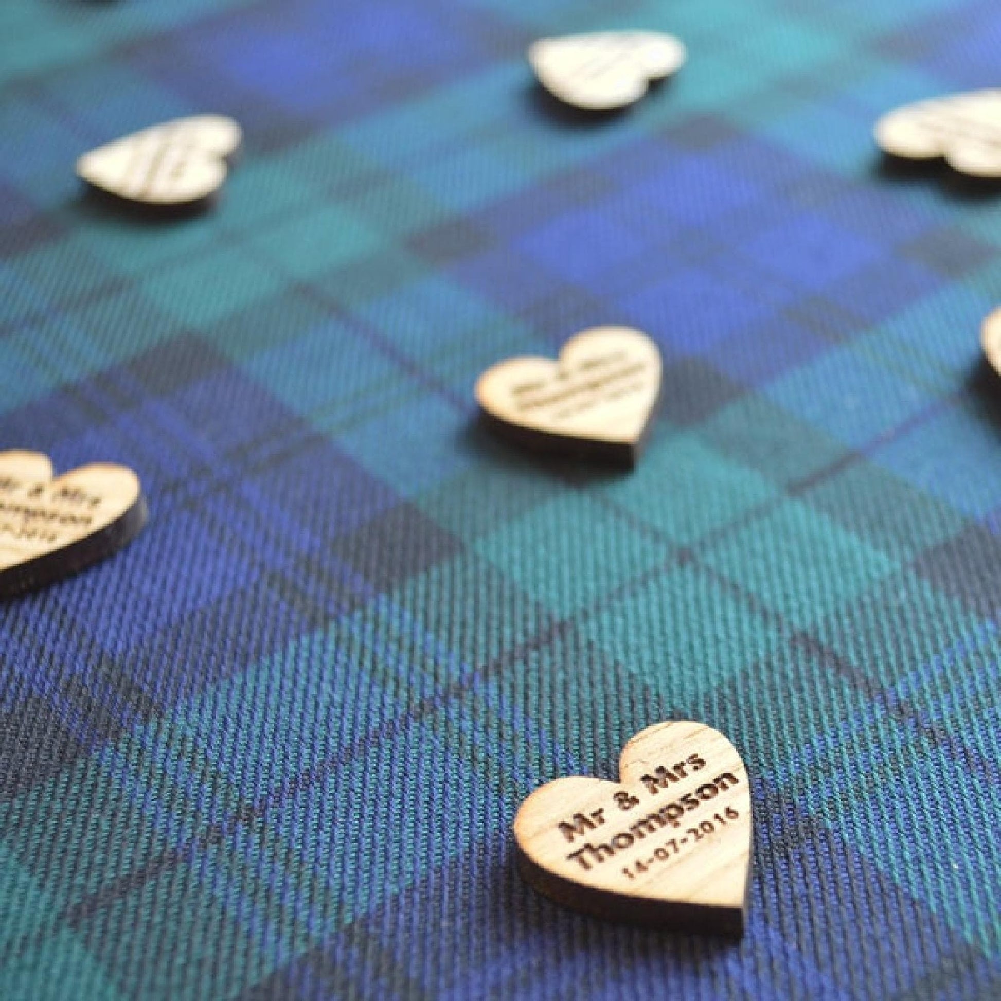 Personalised Heart Shaped Wooden Wedding Table Confetti Rustic Oak Decorations