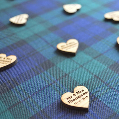 Personalised Heart Shaped Wooden Wedding Table Confetti Rustic Oak Decorations