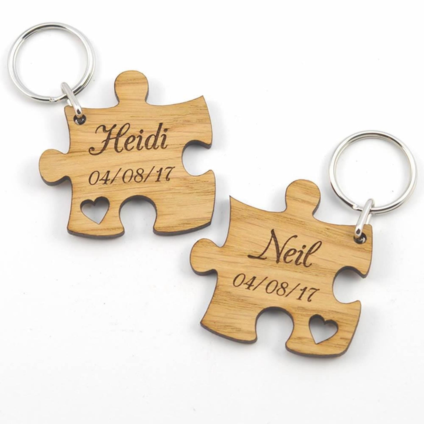 Personalised Jigsaw Keyring Set, Wooden Valentine's Gift for Couples
